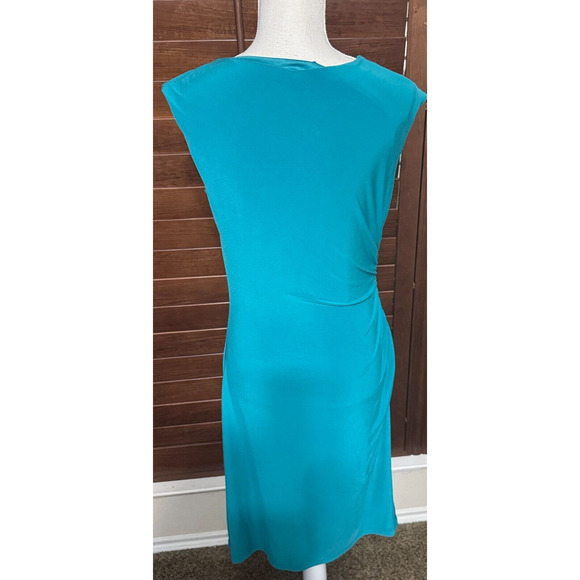 Ronni Nicole Dress teal green sz 8 cowl drape neck ruched knee length stretchy - Picture 5 of 8